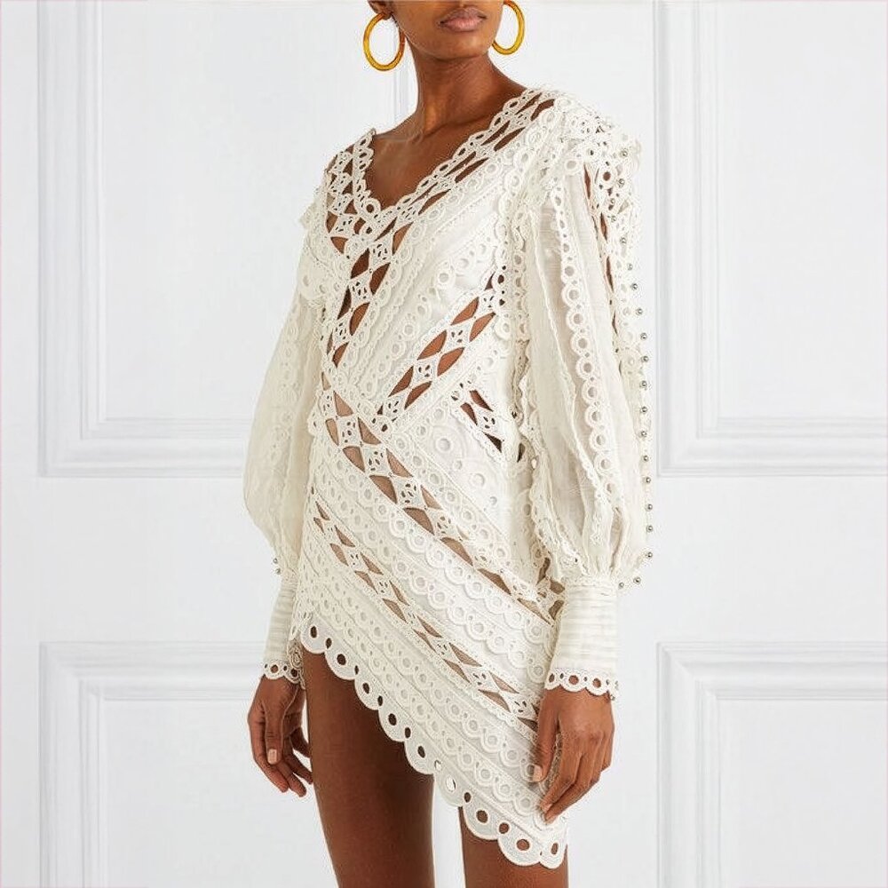 Zimmermann Moncur Studded Mini Dress SS19 Ivory Size AU 3 US 10 NEW NWT